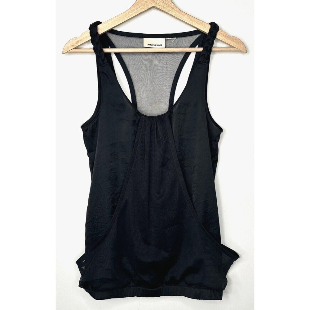 DKNY Women Tank Top Semi Sheer Halter Mesh Panels Front Back Black Size S-M